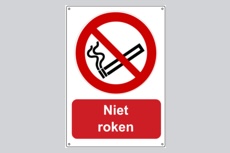 Bedrukt kunststof vierkleurendruk. Industriële markeringen, niet roken